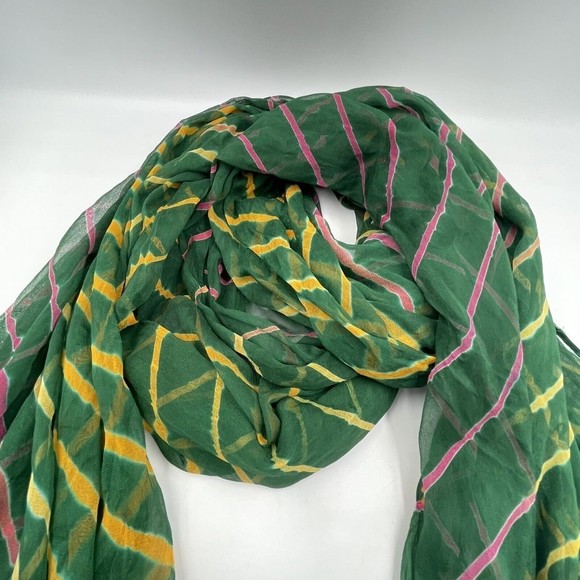 Women Scarf Green Chiffon Polyester Long Rectangular - Picture 6 of 12